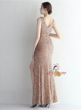 V-neck Mermaid Sequins Split Prom Dress