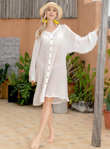 Sexy Long Sleeve Solid Color beach Dress