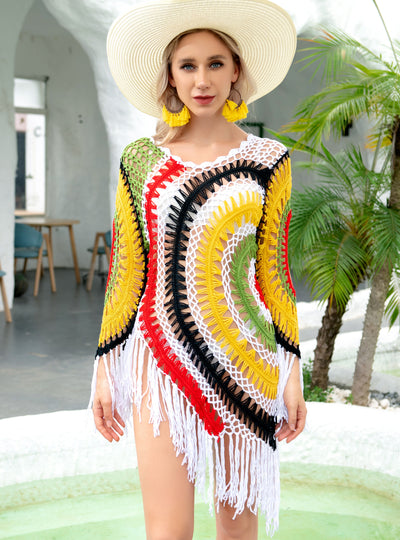Hook Crochet Beach Fringed Bikini Cover Up
