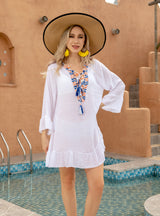 Long-sleeved Bohemian Beach Cover Up Dress