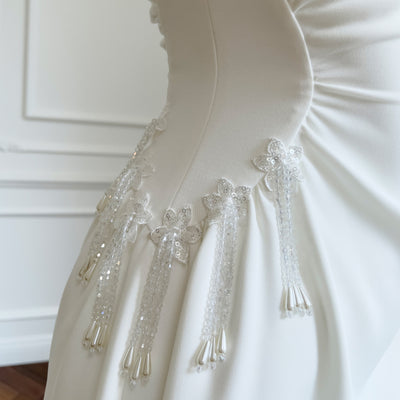 White Straps Beading Prom Dress