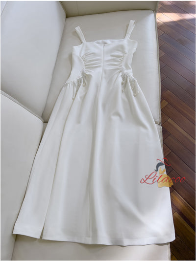 White Straps Beading Prom Dress