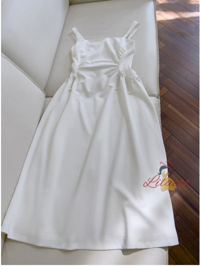 White Straps Beading Prom Dress