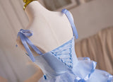 Blue Tulle Straps Bow Homecoming Dress