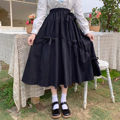 Bow Elastic Waist Long Skirt