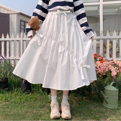 Bow Elastic Waist Long Skirt