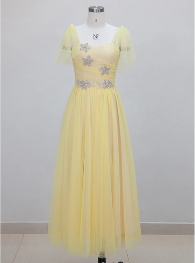 Yellow Mesh Long High Waist Slim Dress