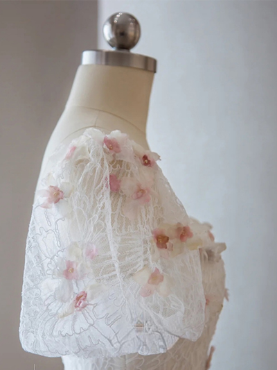 White Mermaid Lace Flower Prom Dress