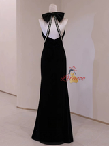 Black Mermaid Velvet Backless Prom Dress