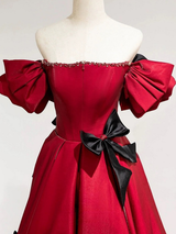 Burgundy Beading Bow Prom Dress