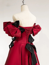 Burgundy Beading Bow Prom Dress
