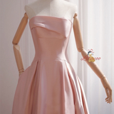 Pink Satin Strapless Prom Dress