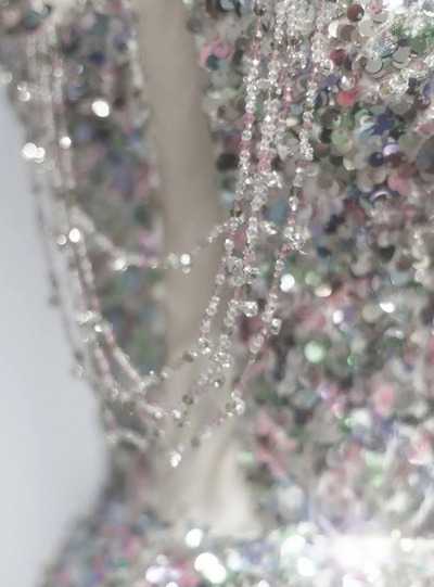 Silver Sequins Off the Shoulder Beading Prom Dress