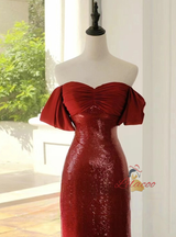 Burgundy Mermaid Sequins Pleats Prom Dress