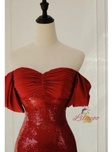 Burgundy Mermaid Sequins Pleats Prom Dress