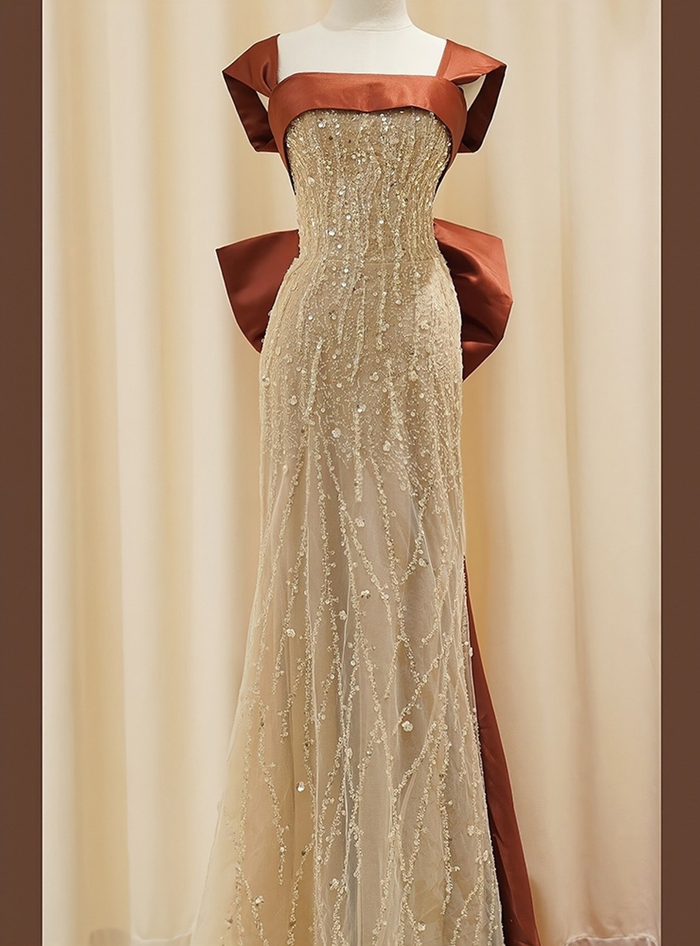 Champagne Sequins Prom Dress