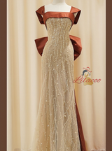 Champagne Sequins Prom Dress