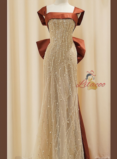 Champagne Sequins Prom Dress