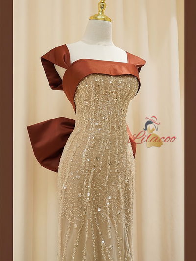 Champagne Sequins Prom Dress