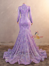 Purple Sequins Long Sleeve Prom Dress