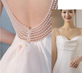 White Mermaid Straps Backless Pearls Wedding Dress