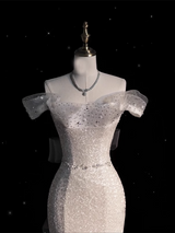 White Mermaid Sequins Beading Wedding Dress