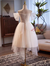 White Tulle Flower Pleats Wedding Dress