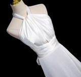 White Satin Halter Pleats Split Wedding Dress