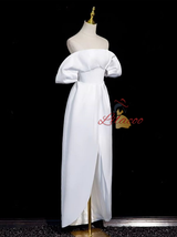 White Satin Off the Shoulder Split Wedding Dress