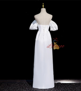 White Satin Off the Shoulder Split Wedding Dress