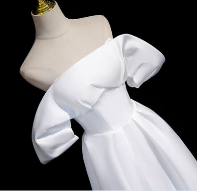 White Satin Off the Shoulder Split Wedding Dress