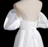 White Satin Off the Shoulder Split Wedding Dress