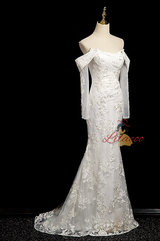 Sexy White Mermaid Lace Wedding Dress With Detachable Sleeve