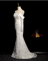 Sexy White Mermaid Lace Wedding Dress With Detachable Sleeve