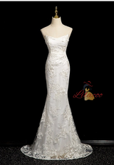 Sexy White Mermaid Lace Wedding Dress With Detachable Sleeve