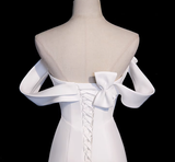 White Satin Pleats Split Wedding Dress