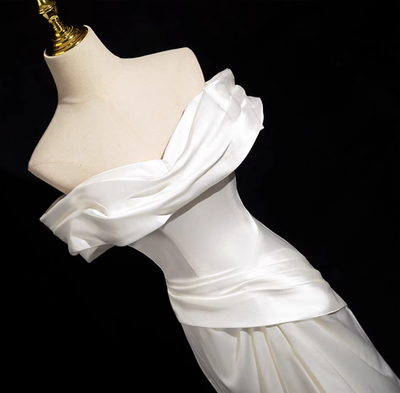 White Mermaid Satin Pleats Split Wedding Dress