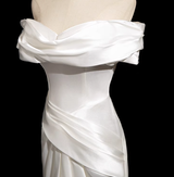 White Mermaid Satin Pleats Split Wedding Dress
