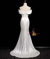 White Mermaid Satin Pleats Split Wedding Dress