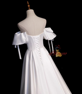 White Satin Off the Shoulder Beading Prom Dress