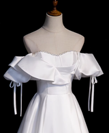 White Satin Off the Shoulder Beading Prom Dress