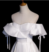 White Satin Off the Shoulder Beading Prom Dress