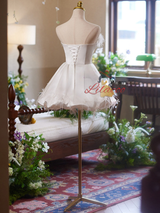 White Satin Strapless Feather Wedding Dress