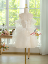 White Tulle Sequins Pleats Homecoming Dress
