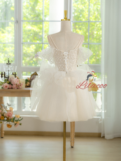 White Tulle Sequins Pleats Homecoming Dress