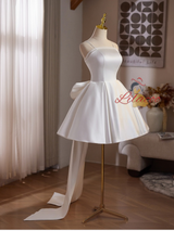 White Satin Spaghetti Straps Wedding Dress