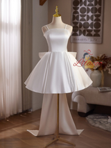 White Satin Spaghetti Straps Wedding Dress