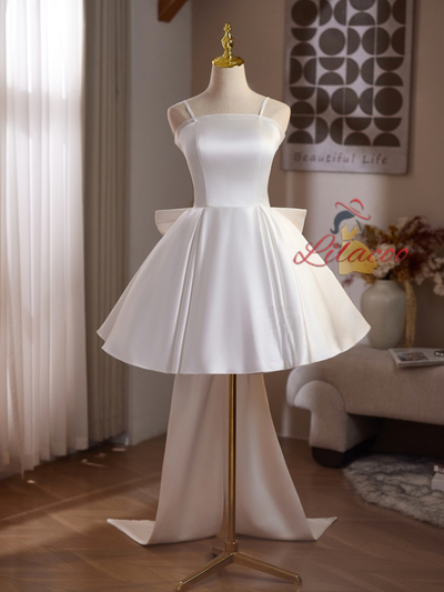 White Satin Spaghetti Straps Wedding Dress