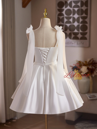 White Satin Straps Wedding Dress