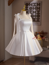 White Satin Straps Wedding Dress